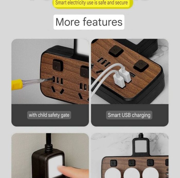 Wooden Pattern Multifunction Power Strip